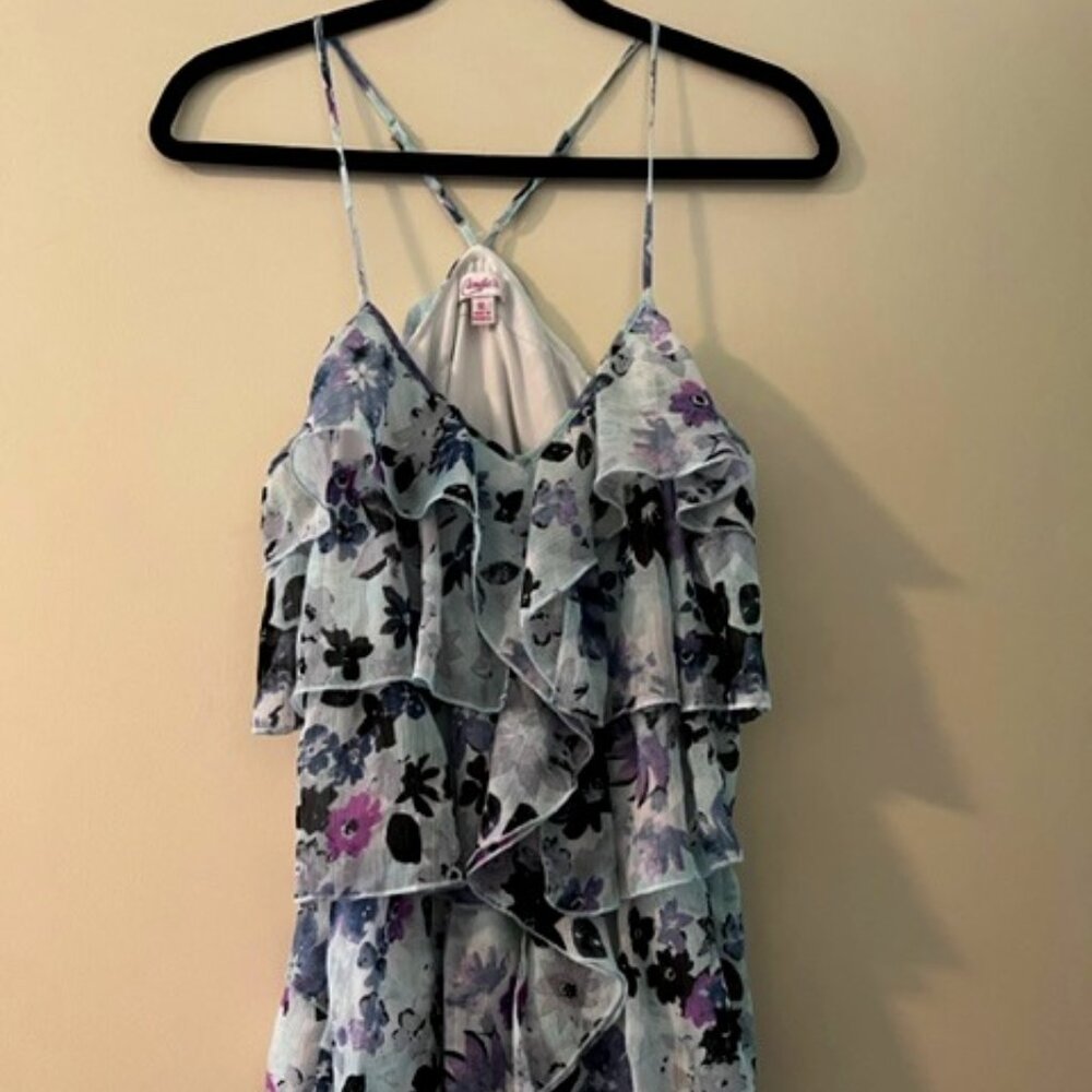 Blue Ruffled Floral Top